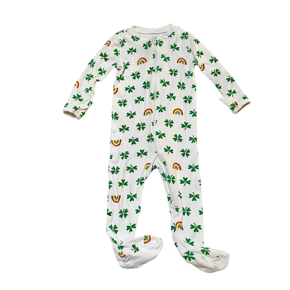 Primary Shamrock Rainbow Organic Cotton Footie Sleeper PJs Size 6-9m